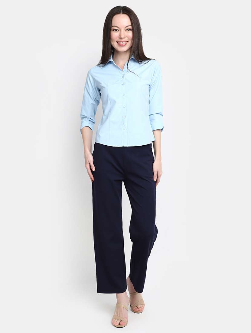 blue solid long sleeves regular fit shirt - 20157752 -  Standard Image - 4