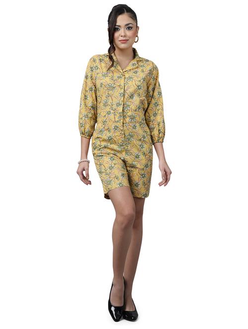 yellow floral print lapel neck button up romper - 20157910 - Standard Image - 0
