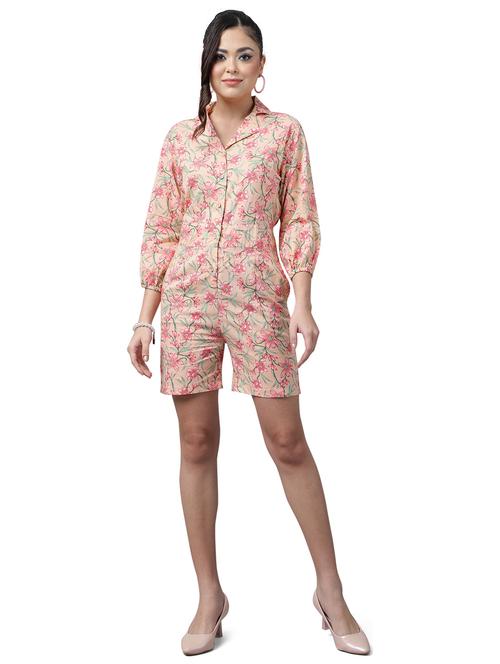 orange floral print lapel neck button up romper - 20157912 - Standard Image - 0