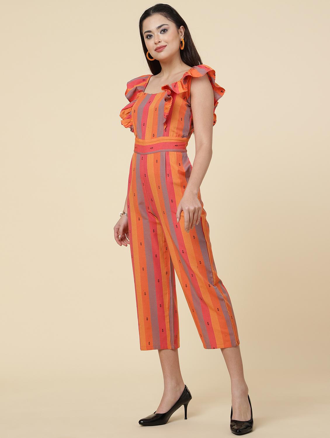orange striped sleeveless full length jumpsuit - 20157916 - Zoom Image - 0