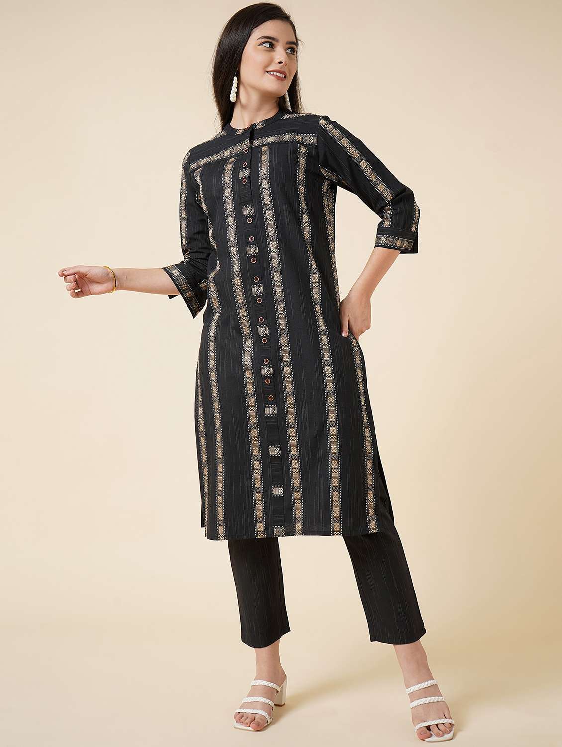 black cotton blend kurta pant  set