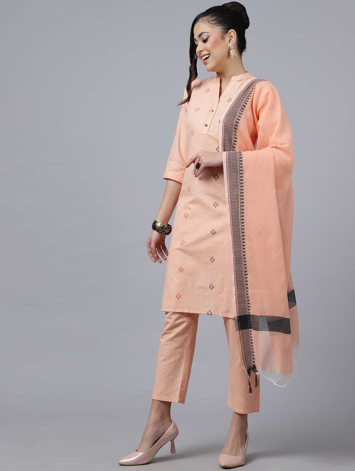 orange kurta pant with dupatta set