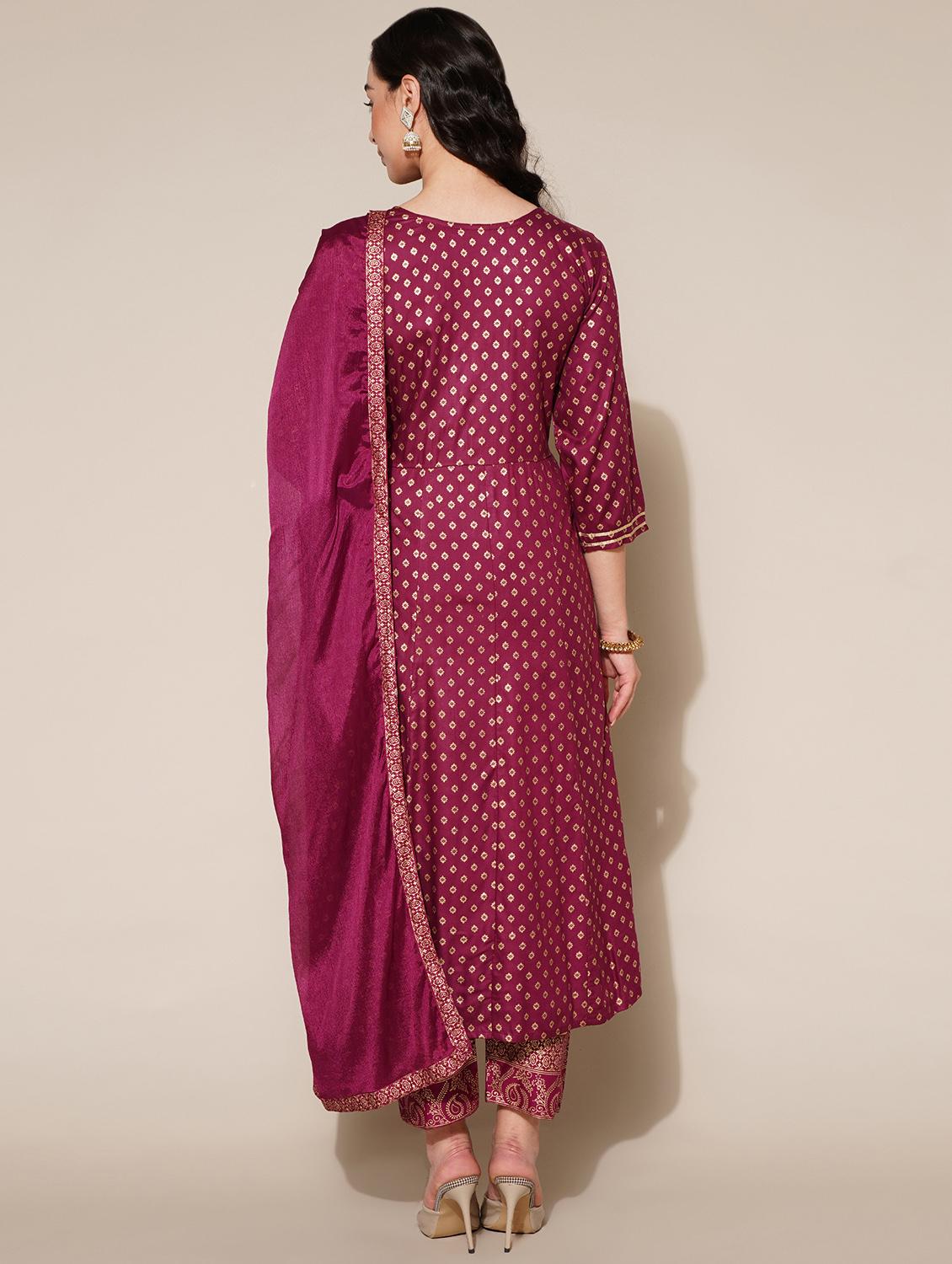 purple kurta pant with dupatta set - 20158088 -  Standard Image - 1