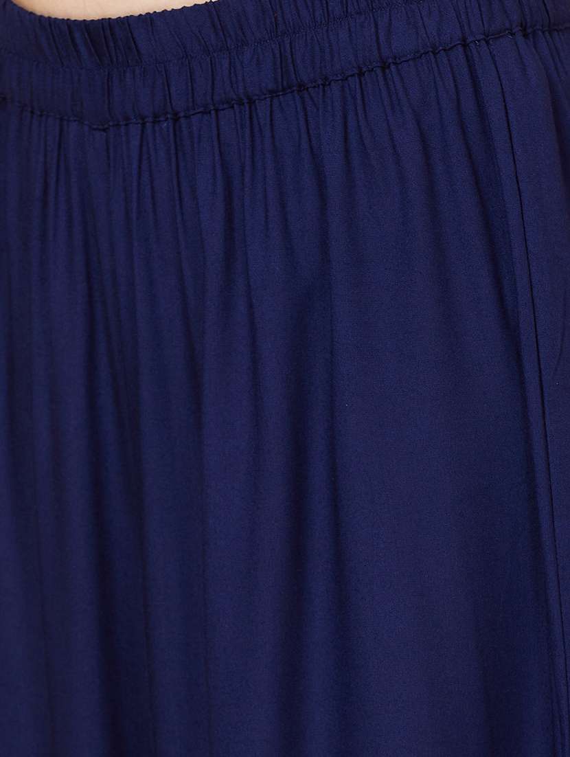 navy blue solid flared lace hem palazzo - 20158095 -  Standard Image - 4