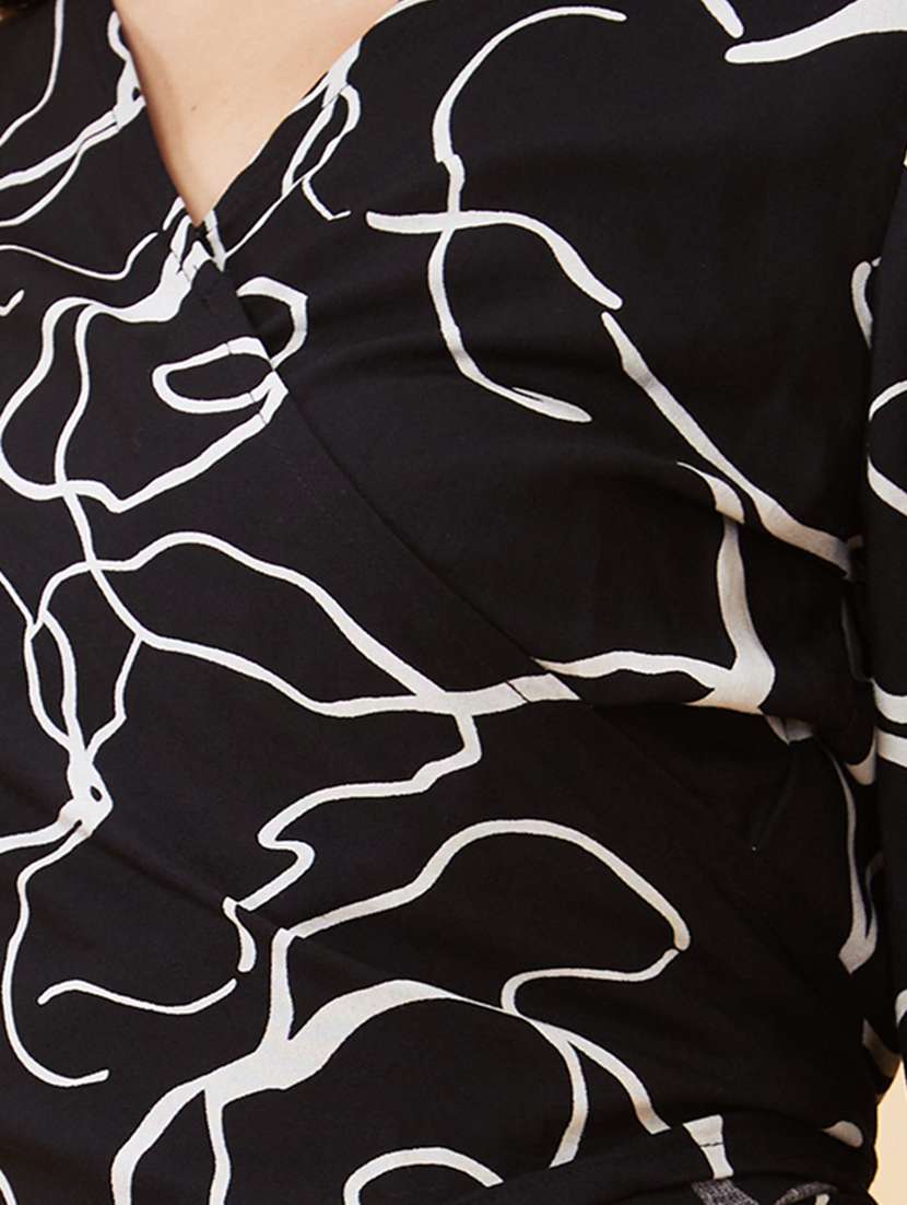 globus women black abstract print wrap tie-back crop top & flared palazzos co-ord set - 20158124 -  Standard Image - 4