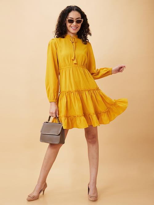 women yellow polyester fit & flare dress - 20158127 -  Standard Image - 0