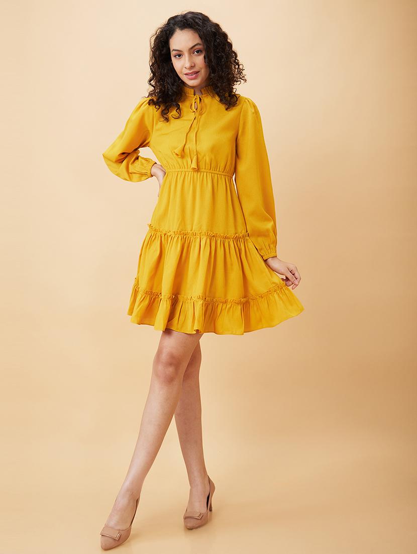 women yellow polyester fit & flare dress - 20158127 - Standard Image - 4