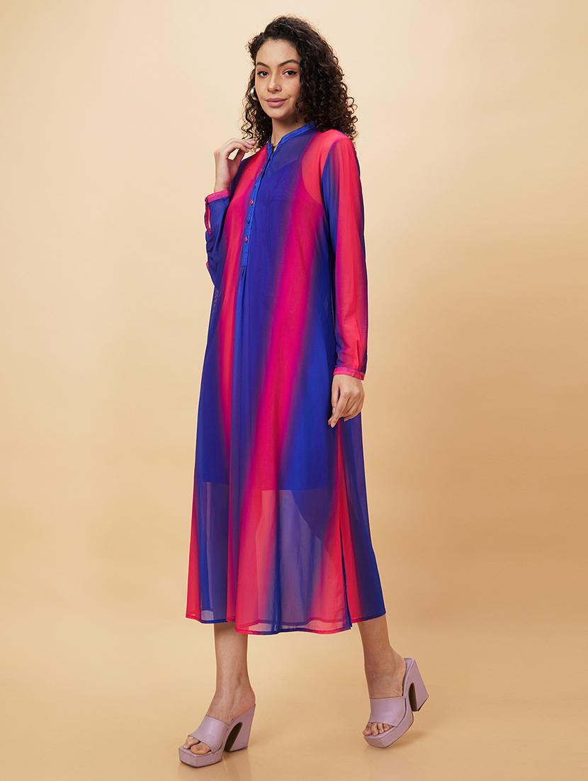 women blue nylon a-line dress - 20158130 - Standard Image - 1