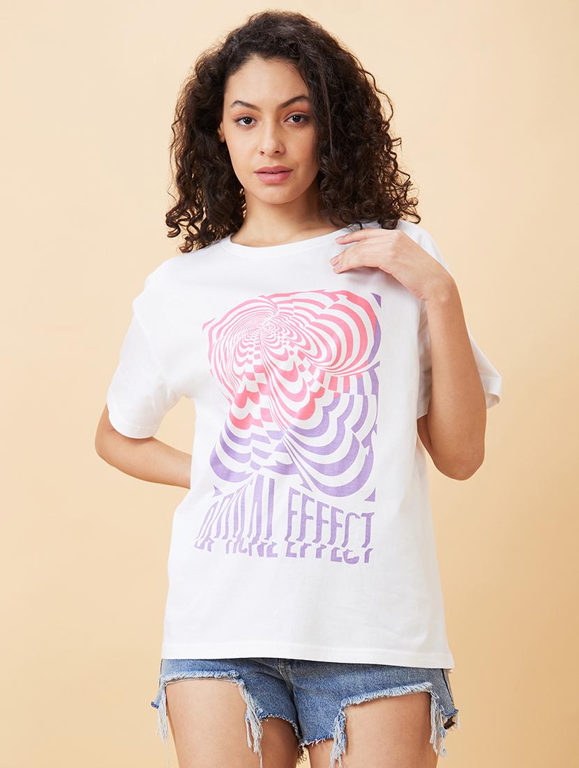 women's front print round neck t-shirt - 20158135 - Zoom Image - 0