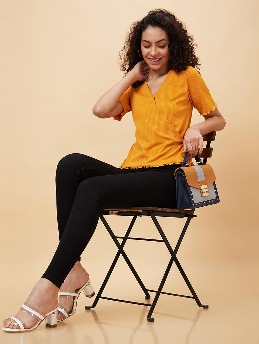women yellow cotton wrap top - 20158140 - Standard Image - 4