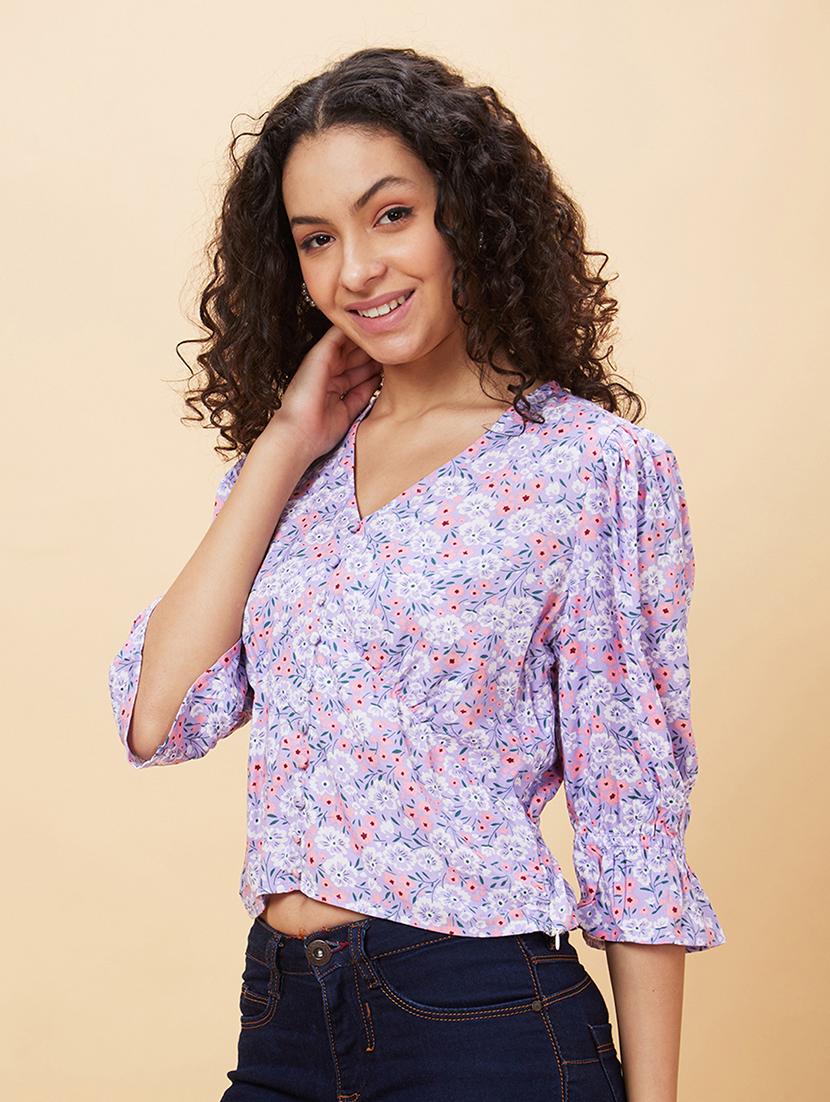 women lavender viscose regular top - 20158142 -  Standard Image - 1