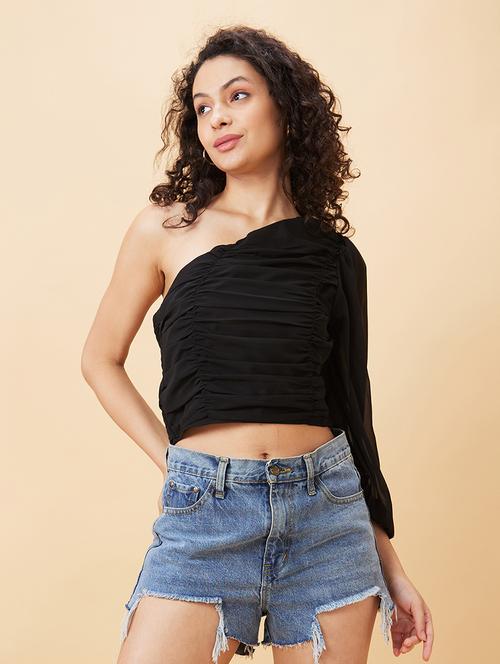 women black polyester crop top - 20158149 - Standard Image - 0