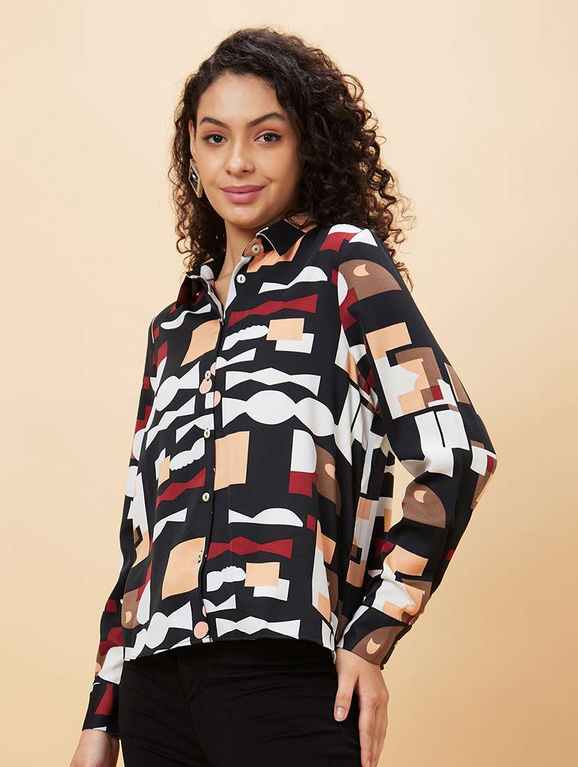 women black polyester regular shirt - 20158155 -  Standard Image - 1