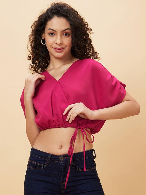 women's crop v neck top - 20158159 - Standard Image - 0