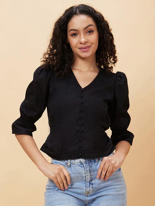 black cotton regular top - 20158165 - Standard Image - 0