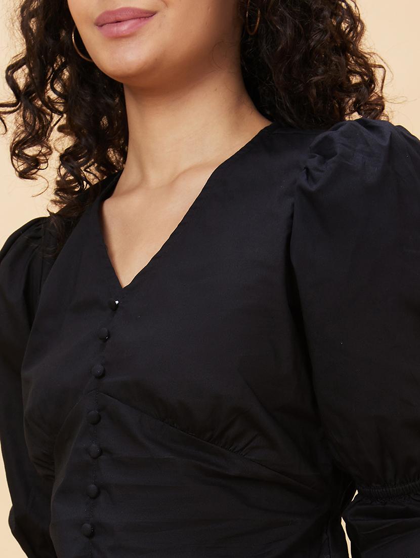 black cotton regular top - 20158165 - Standard Image - 4