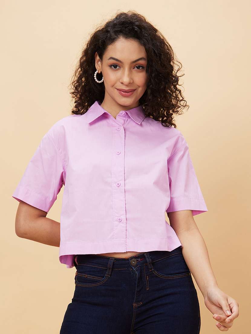 women lavender cotton regular top