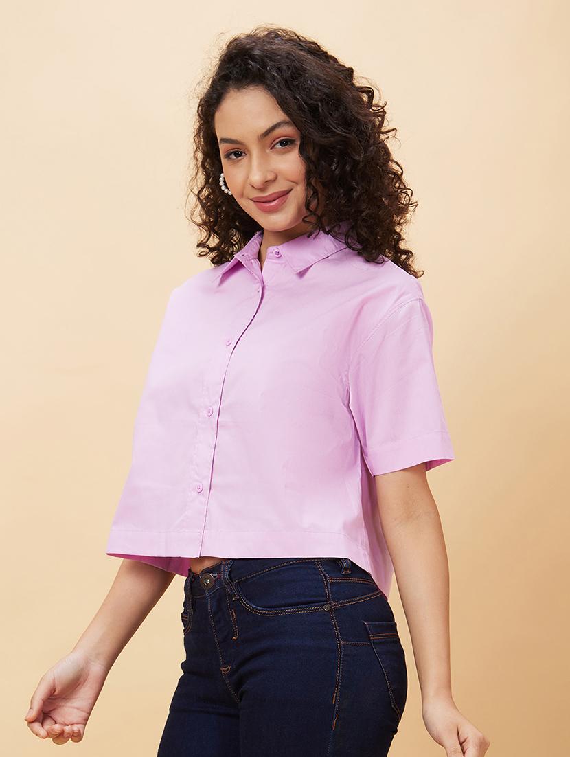 women lavender cotton regular top - 20158168 - Standard Image - 1