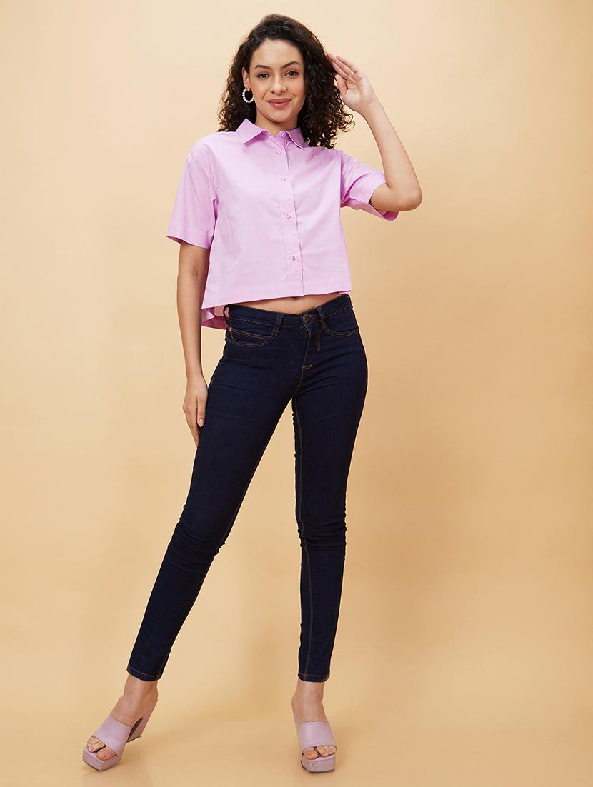 women lavender cotton regular top - 20158168 - Standard Image - 4