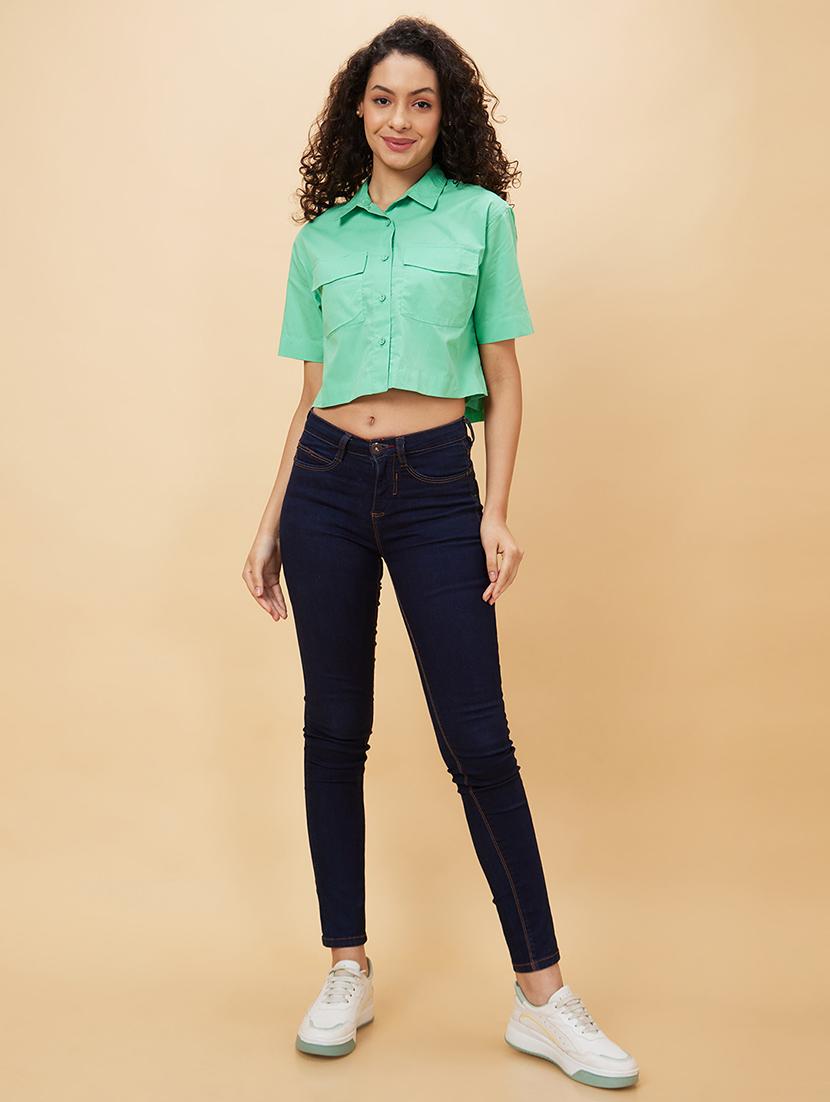 women sea green cotton crop top - 20158169 - Standard Image - 4