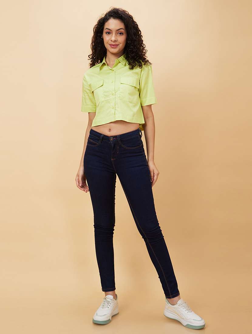 women green cotton crop top - 20158170 -  Standard Image - 4