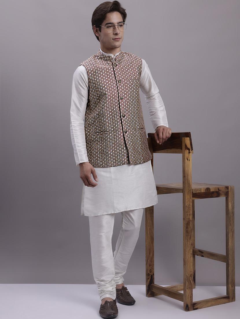 men's self design silk kurta pyjama with jacket  - 20158227 -  Standard Image - 1