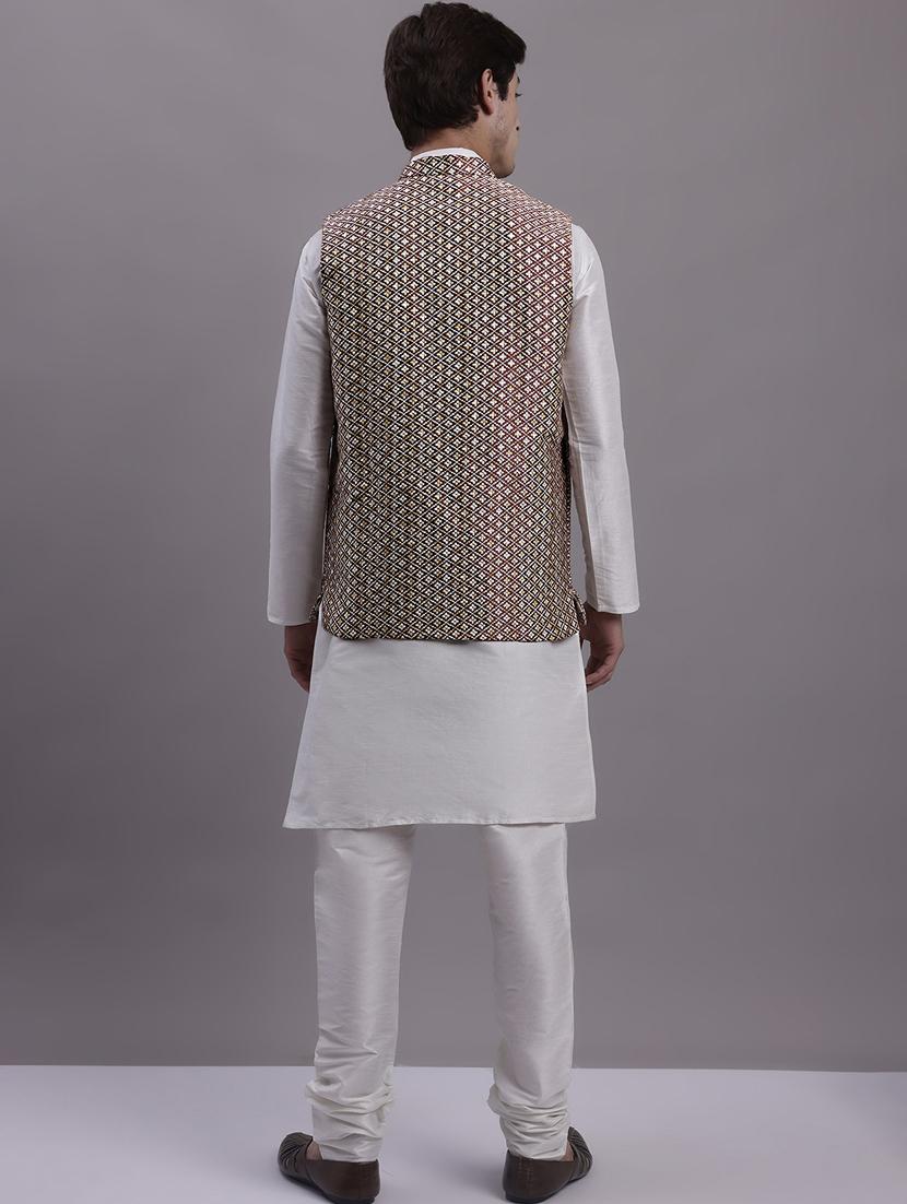 men's self design silk kurta pyjama with jacket - 20158227 - Standard Image - 4