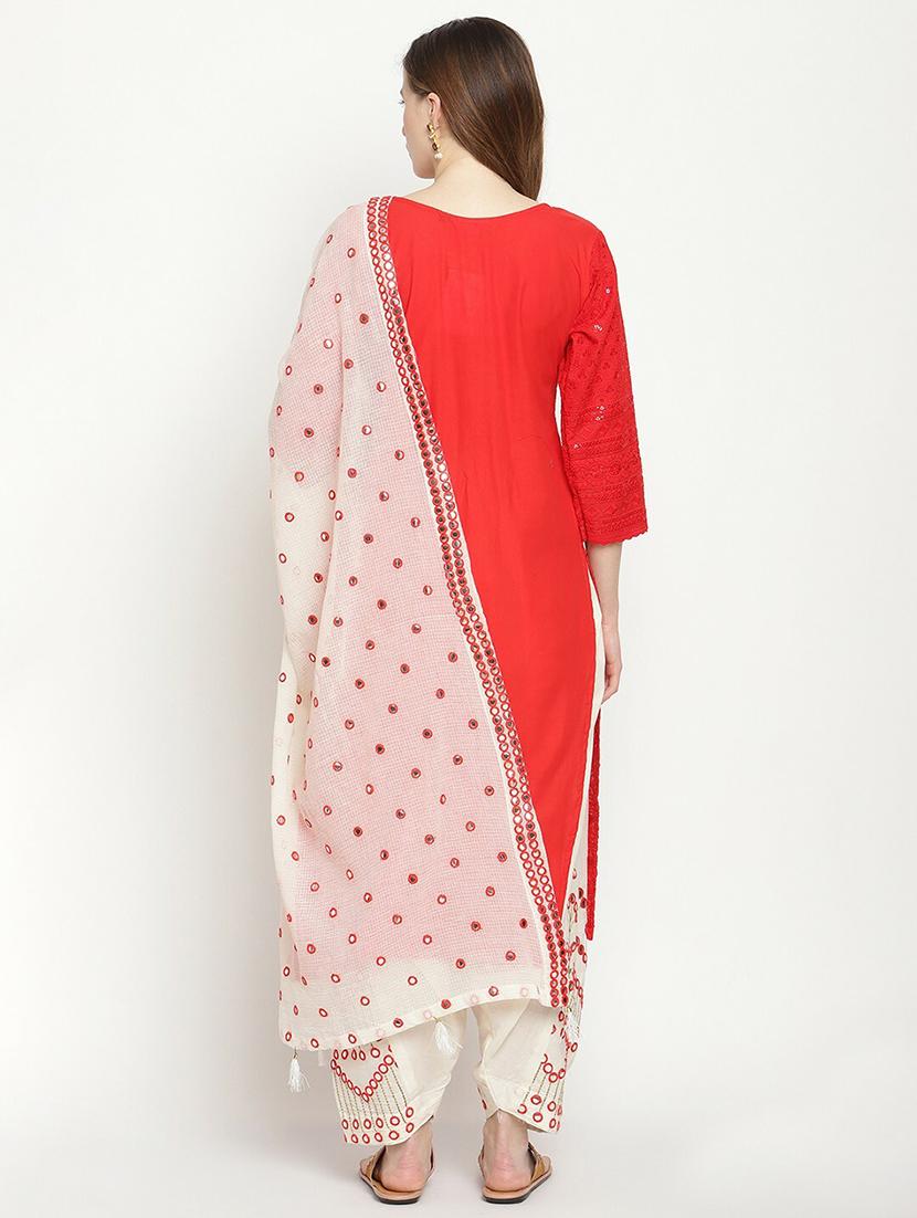 red notch neck embroidered kurta salwar set - 20158368 - Standard Image - 1