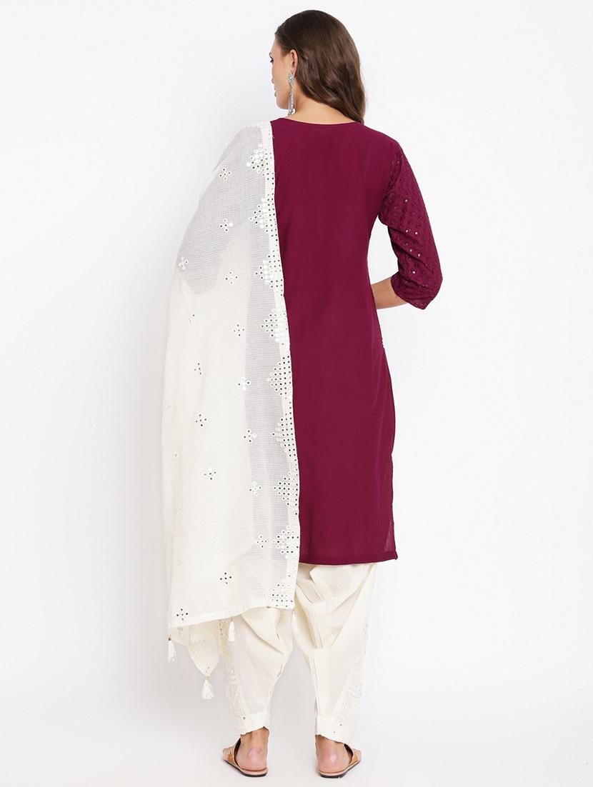 purple notch neck embroidered kurta salwar set - 20158382 - Standard Image - 1