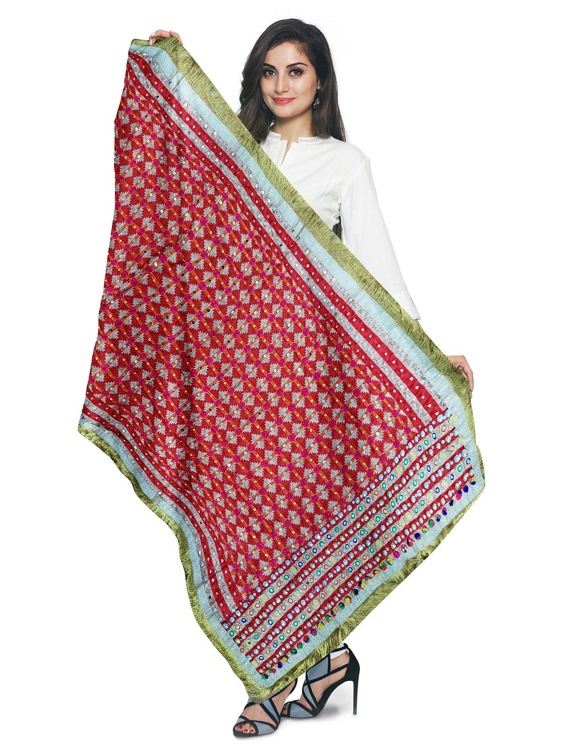 self design phulkari dupatta - 20158828 -  Standard Image - 1