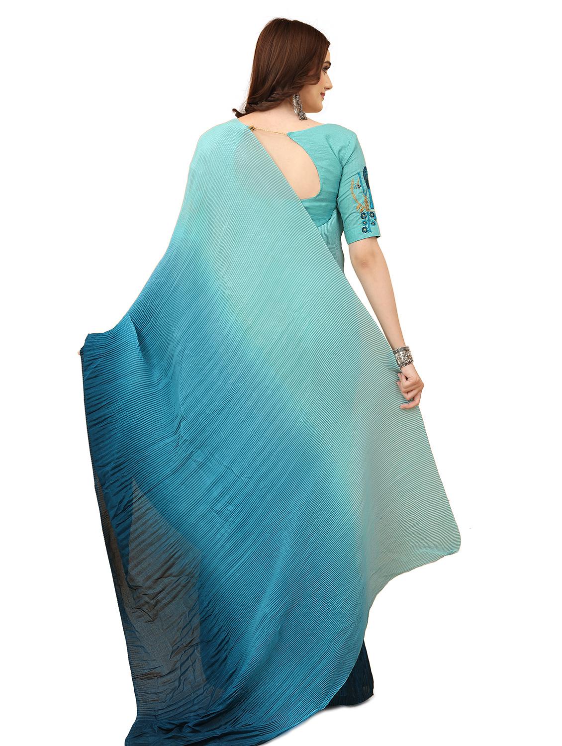 blue ombre saree with blouse - 20159070 - Standard Image - 1