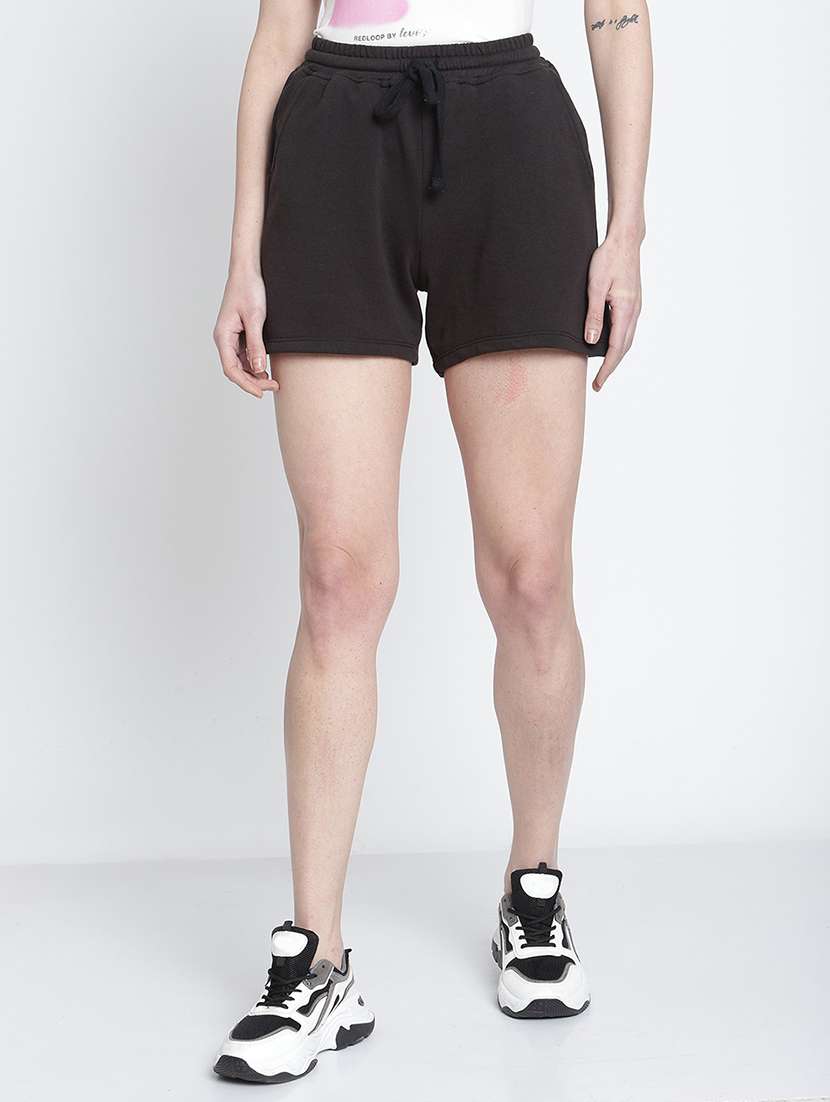 mid rise solid regular shorts