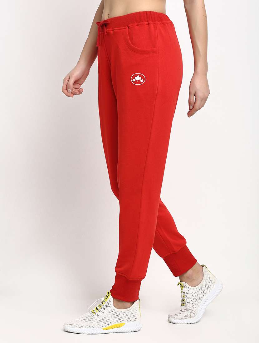 red solid mid rise relaxed fit jogger - 20159293 -  Standard Image - 1