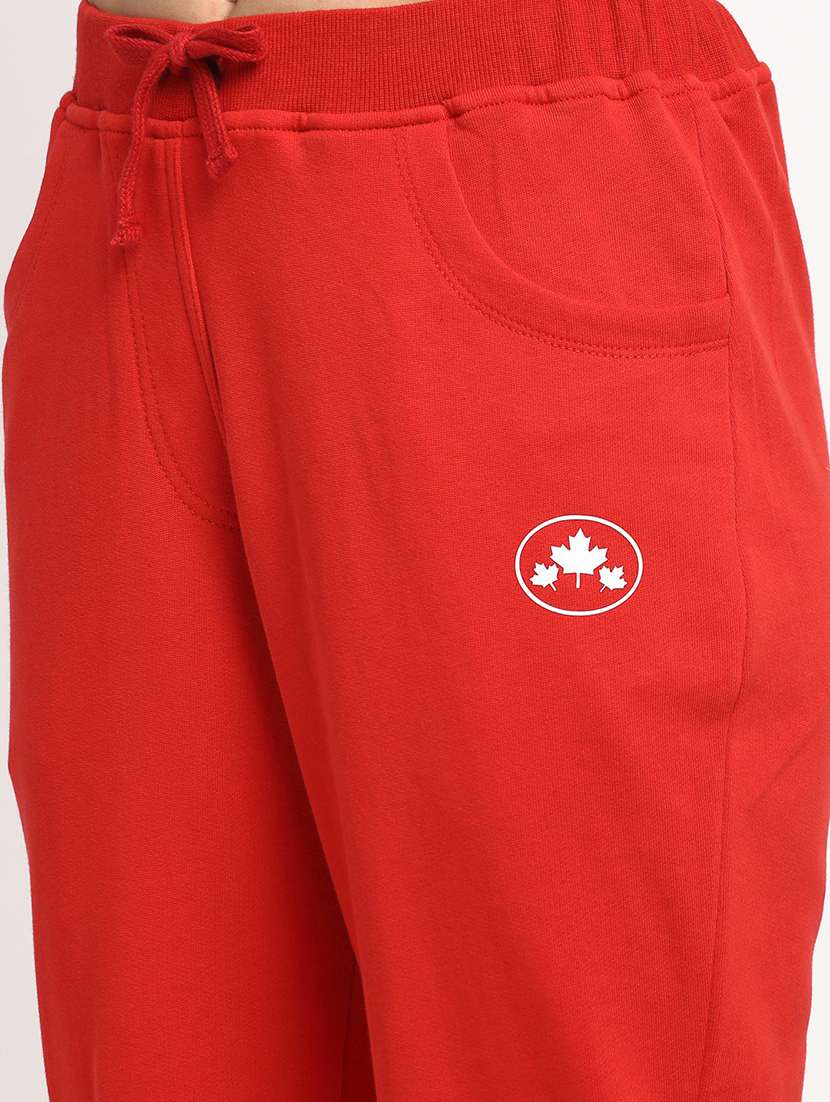 red solid mid rise relaxed fit jogger - 20159293 -  Standard Image - 4