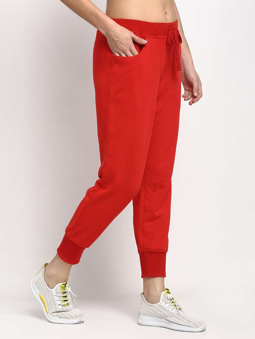red solid high rise relaxed fit jogger - 20159296 -  Standard Image - 1