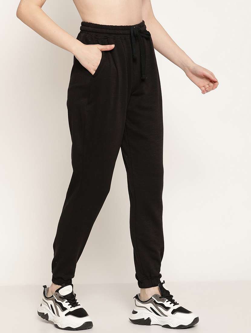 black solid high rise relaxed fit jogger - 20159312 -  Standard Image - 1