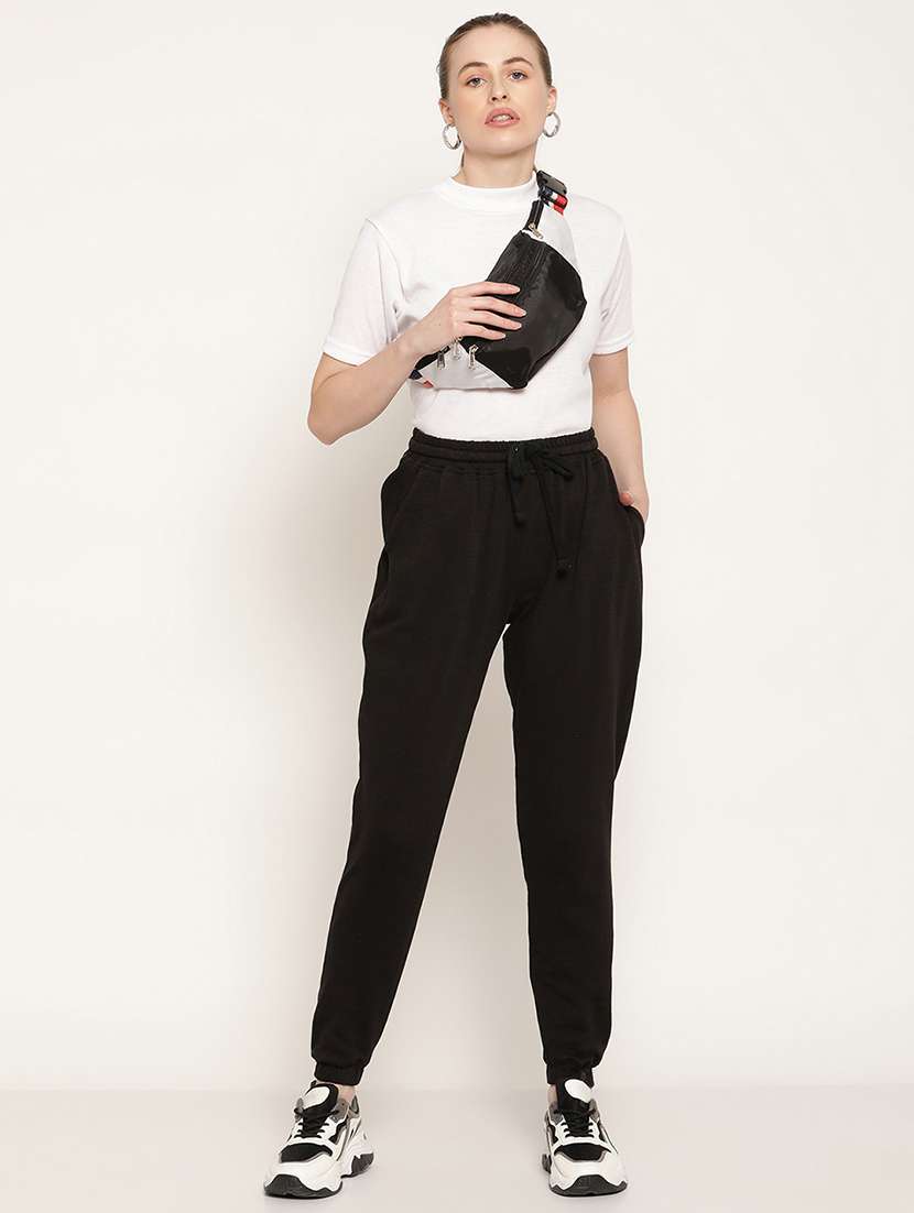 black solid high rise relaxed fit jogger - 20159312 -  Standard Image - 4