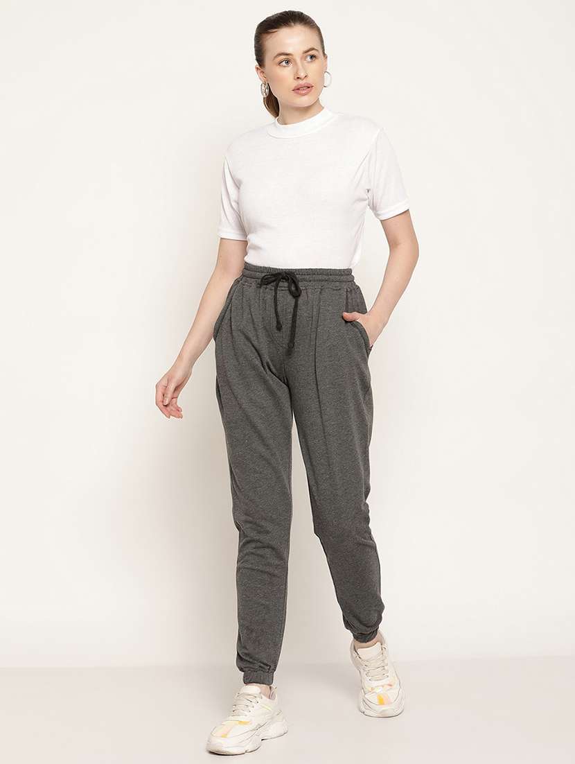 grey solid high rise relaxed fit jogger - 20159316 -  Standard Image - 4
