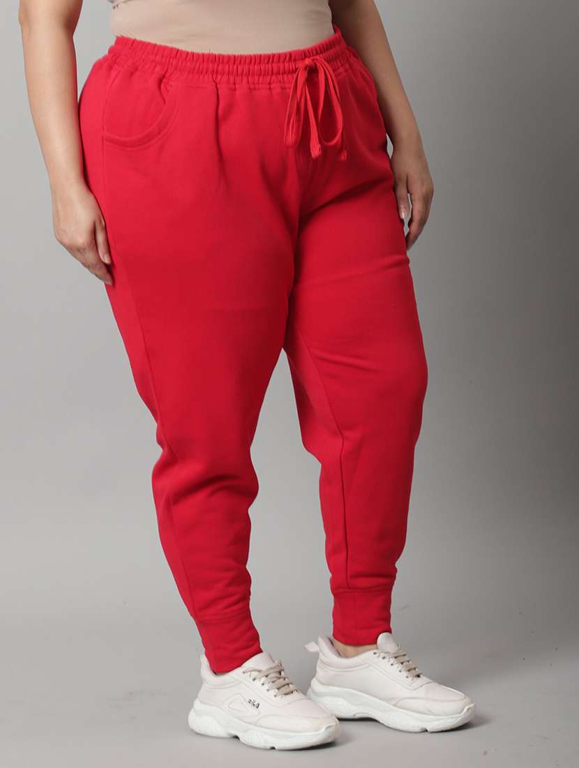 red solid mid rise relaxed fit jogger - 20159335 -  Standard Image - 1