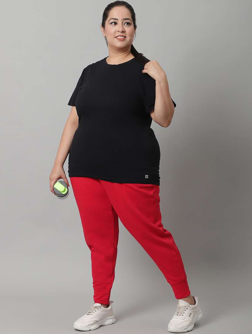 red solid mid rise relaxed fit jogger - 20159335 -  Standard Image - 4