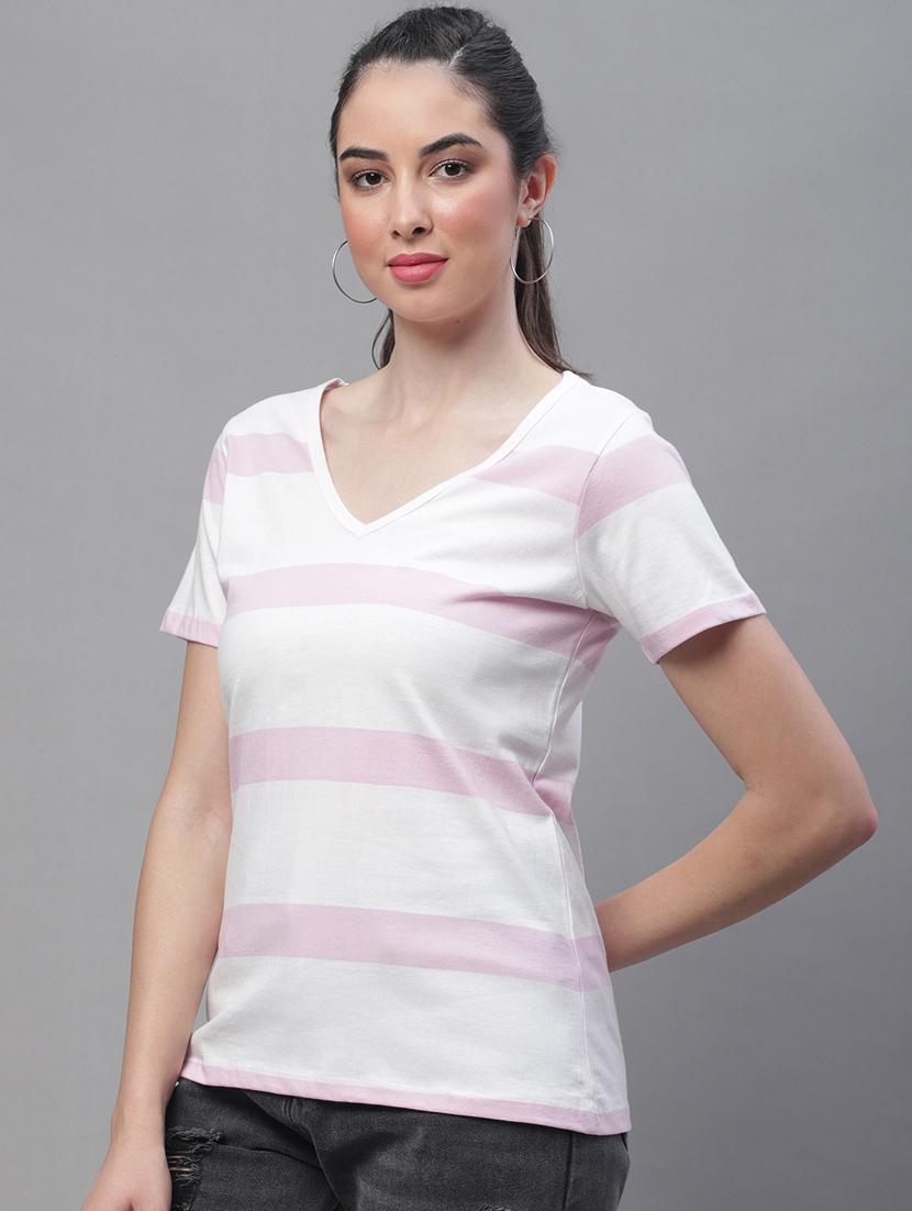 women's striped v neck t-shirt - 20159369 - Standard Image - 1