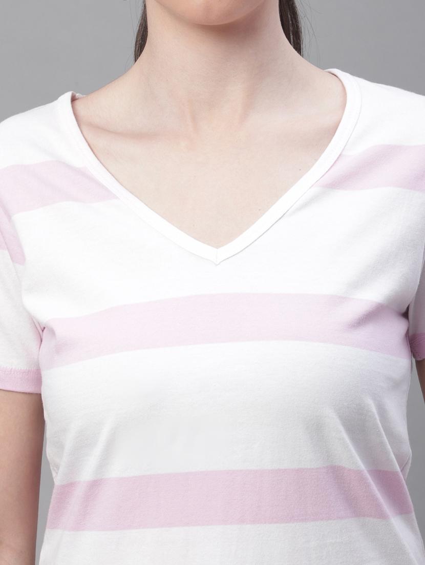 women's striped v neck t-shirt - 20159369 - Standard Image - 4
