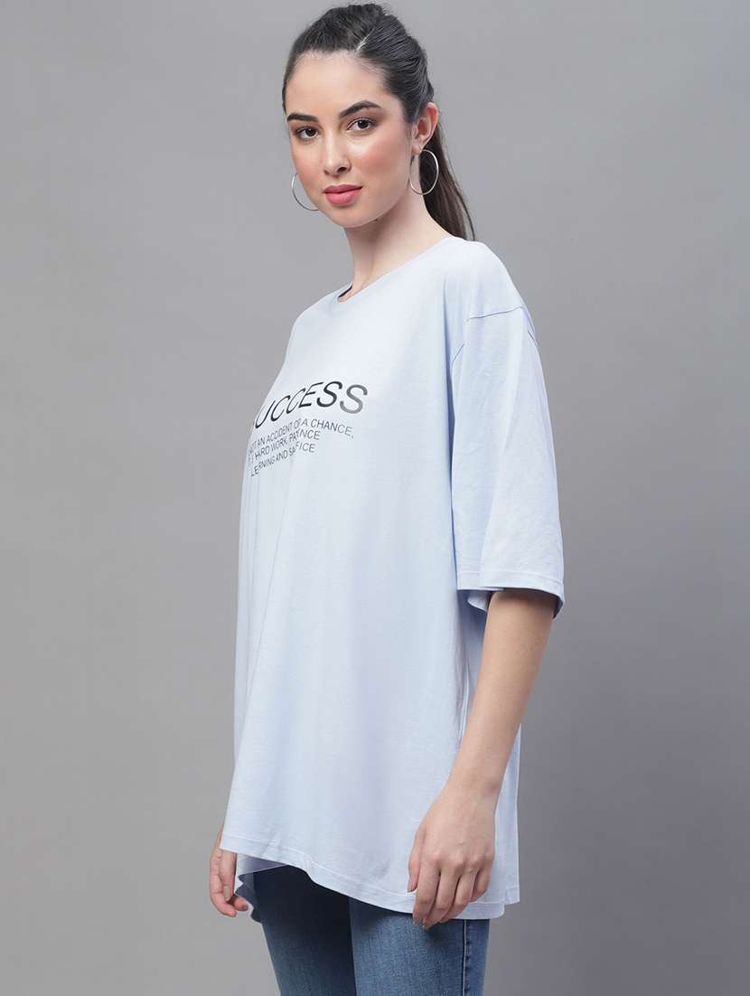 women's chest print round neck t-shirt - 20159370 -  Standard Image - 1