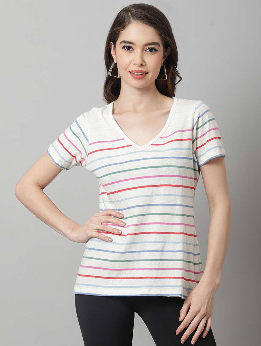 women's striped v neck t-shirt