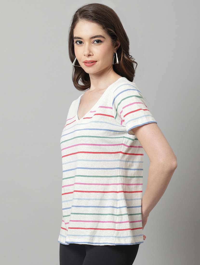 Women's Striped V Neck T-shirt - 20159374 -  Standard Image - 1