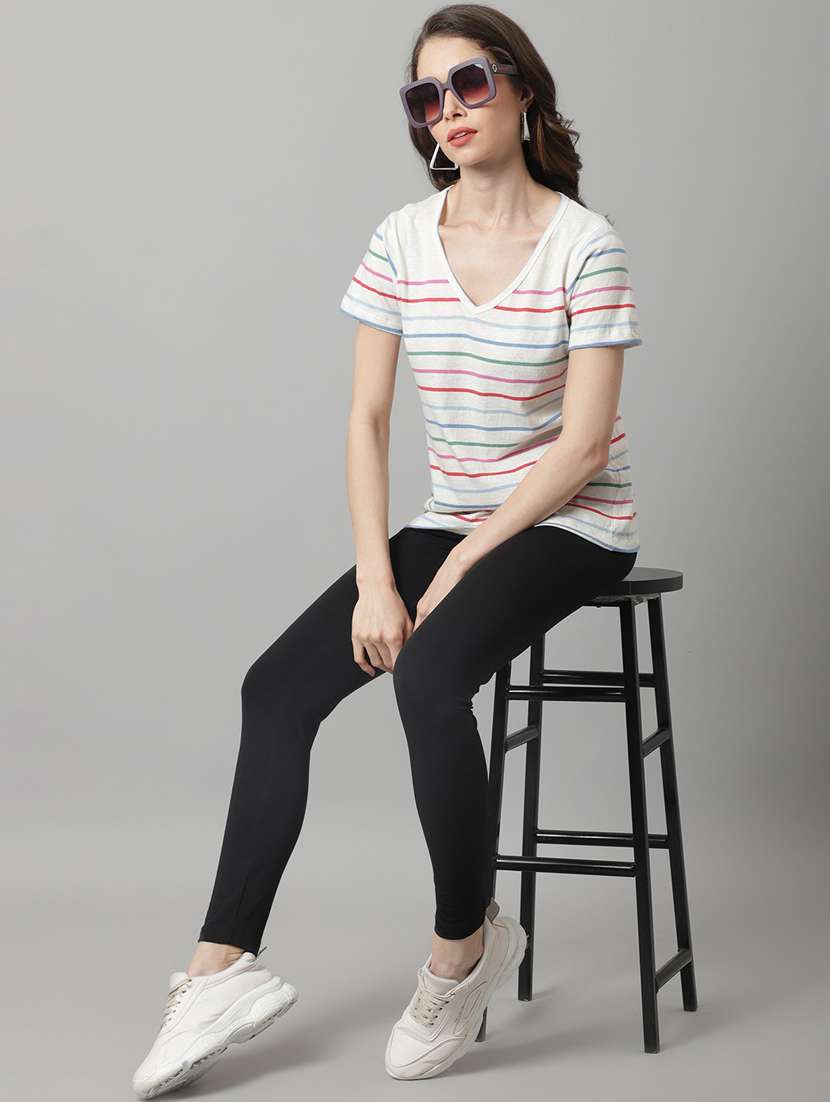 Women's Striped V Neck T-shirt - 20159374 -  Standard Image - 4