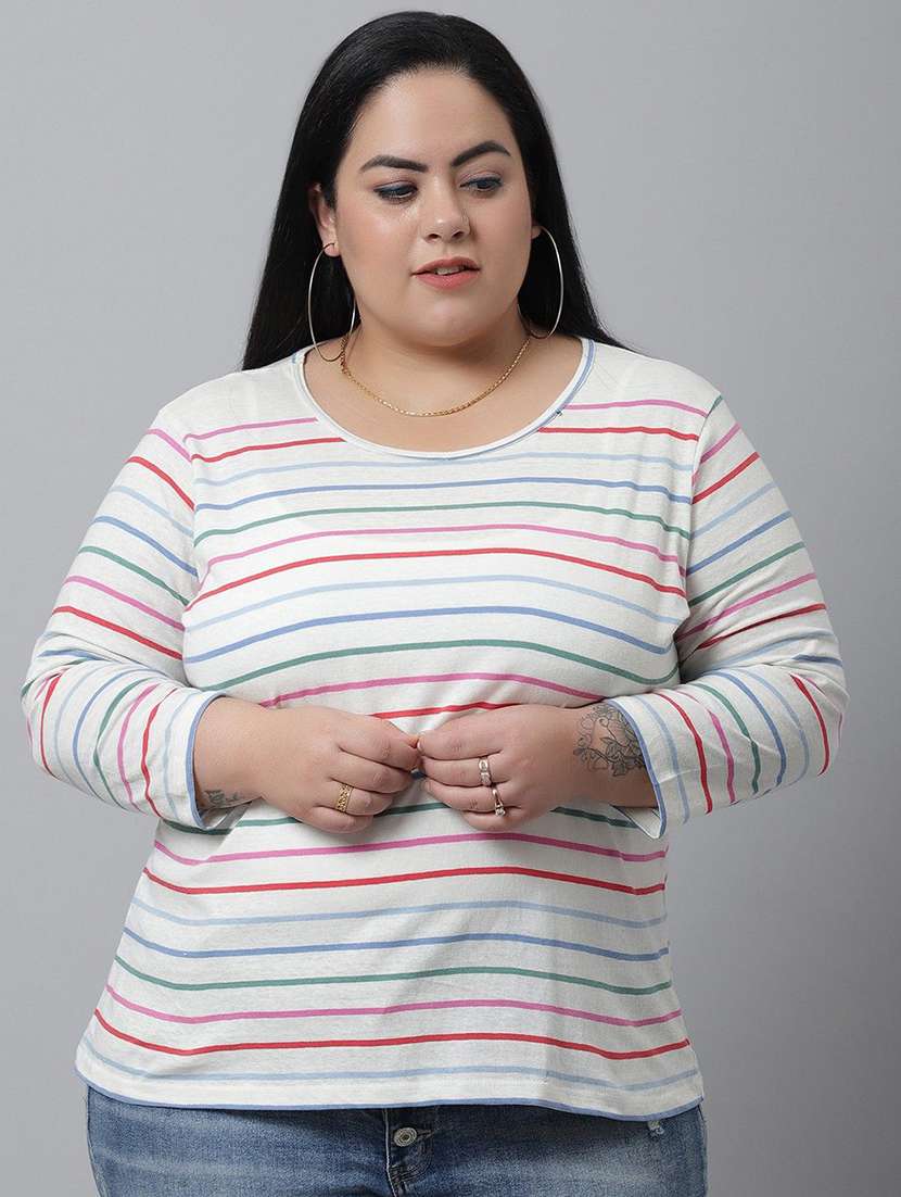 women's striped round neck t-shirt