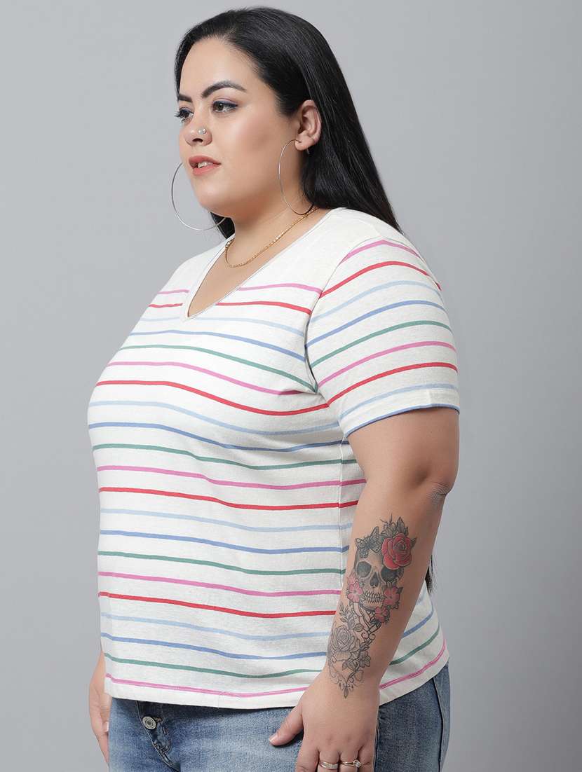 women's striped v neck t-shirt - 20159376 -  Standard Image - 1