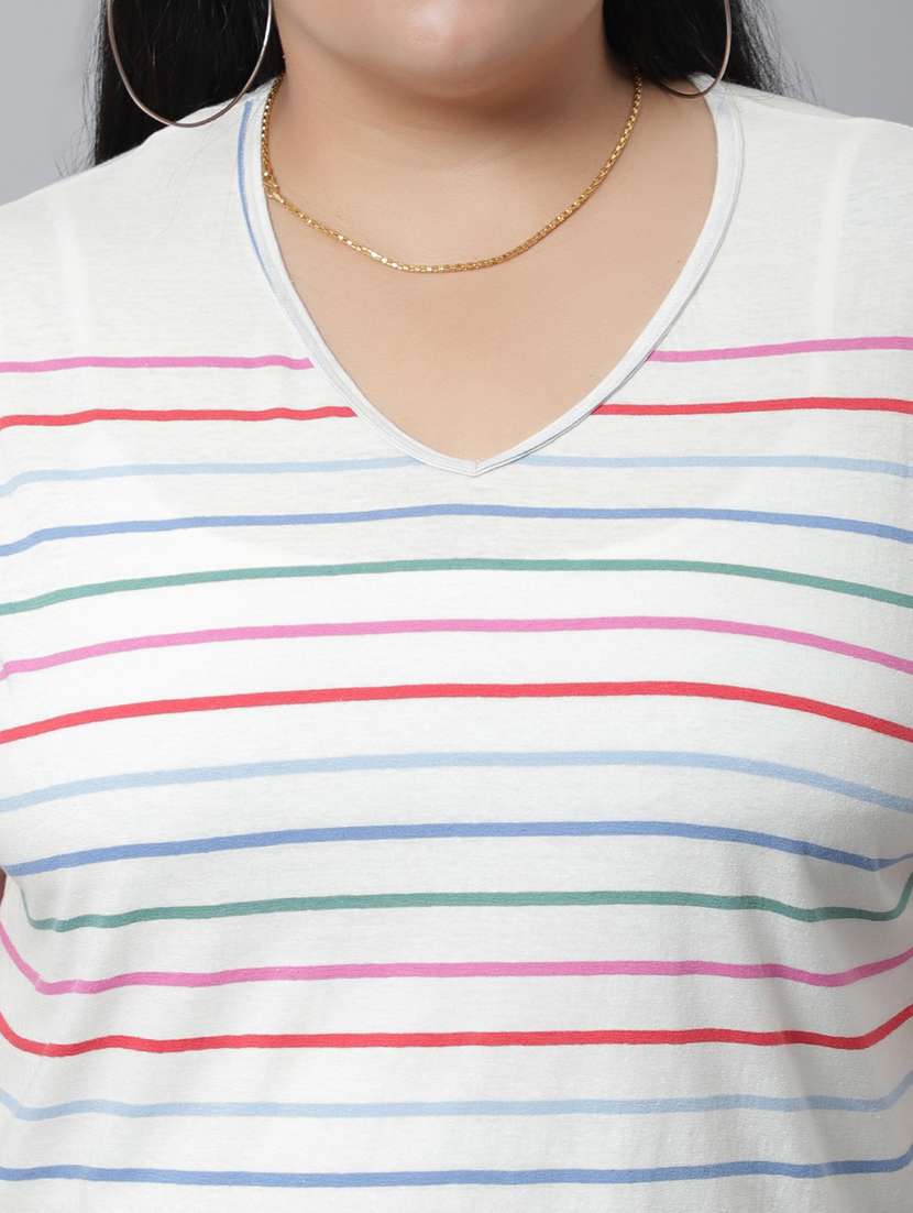 women's striped v neck t-shirt - 20159376 -  Standard Image - 4