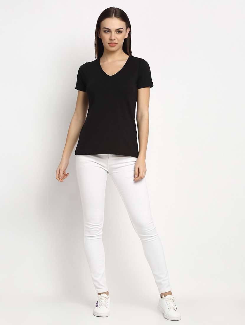 women's plain v neck t-shirt - 20159404 -  Standard Image - 4